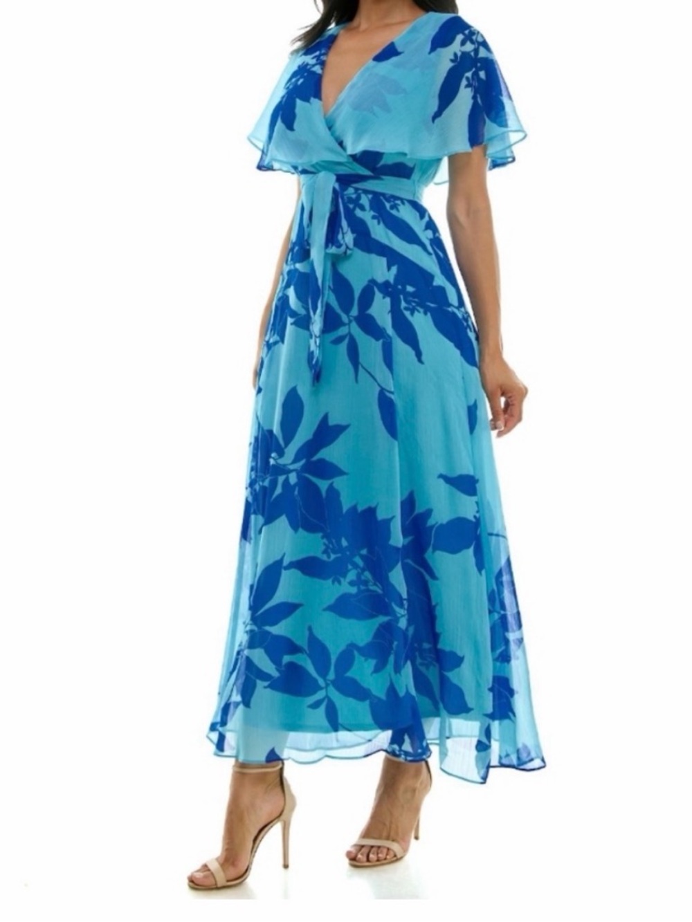 Blue Floral Wrap Maxi Dress